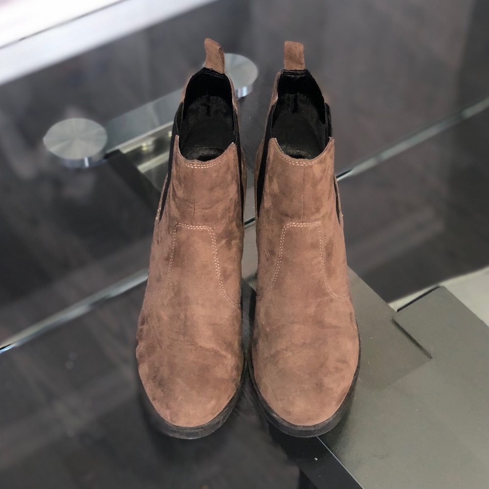 Brown suede booties